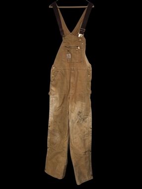 Carhartt Tan Canvas Overalls Double Knee Distressed Workwear Streetwear  *READ*